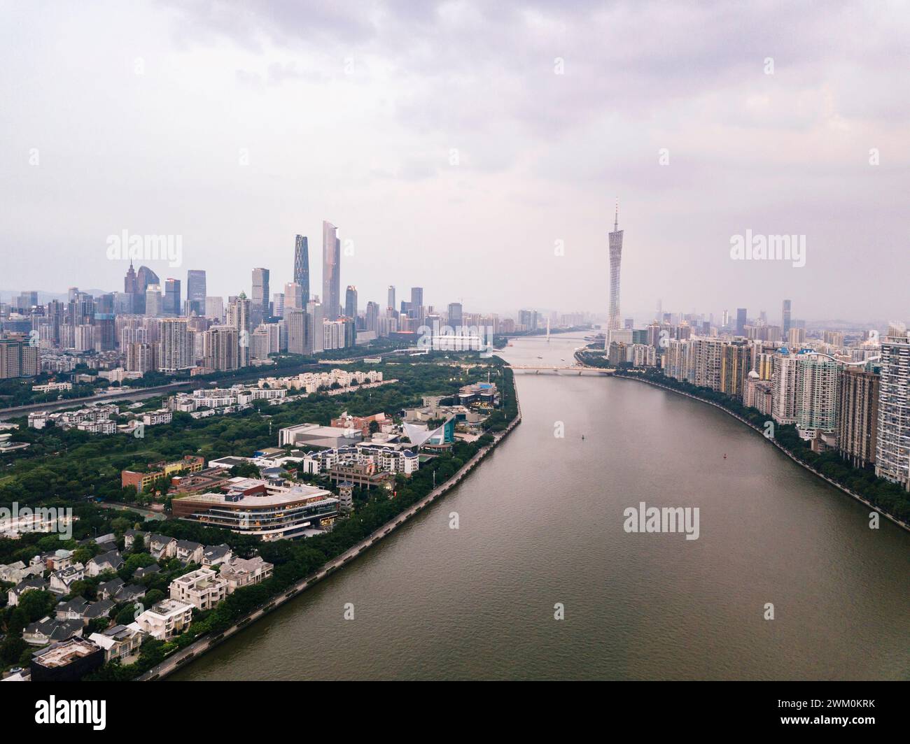 Famous buildings near Pearl river in city of Guangzhou, China Stock Photo