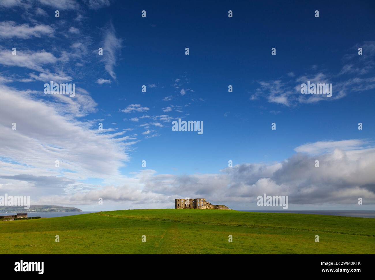 The ruins of the late 18th century mansion in Downhill Demesne, County Derry, Northern Ireland looking out across the Atlantic Ocean. Stock Photo