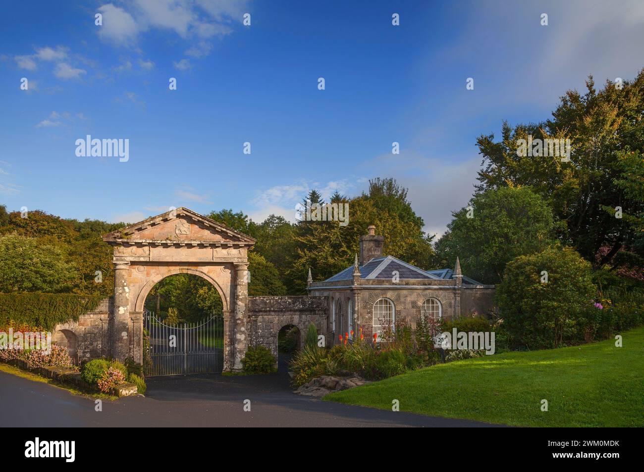 The Bishop's Gate entrance leading to the ruins of the late 18th century mansion in Downhill Demesne, County Derry, Northern Ireland. Stock Photo