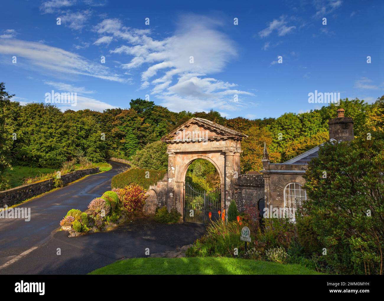 The Bishop's Gate entrance leading to the ruins of the late 18th century mansion in Downhill Demesne, County Derry, Northern Ireland. Stock Photo