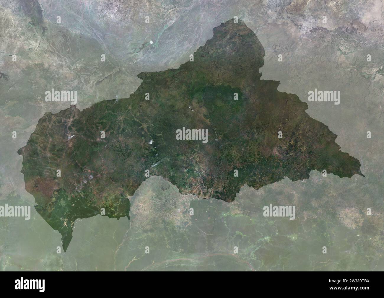 Color satellite image of Central African Republic, with mask. Stock Photo