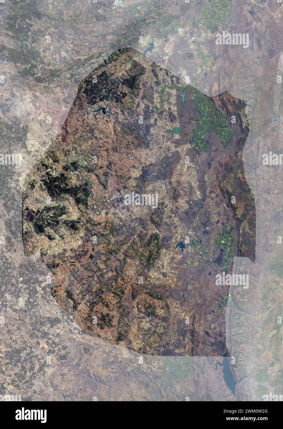 Color satellite image of Eswatini, with mask. Stock Photo