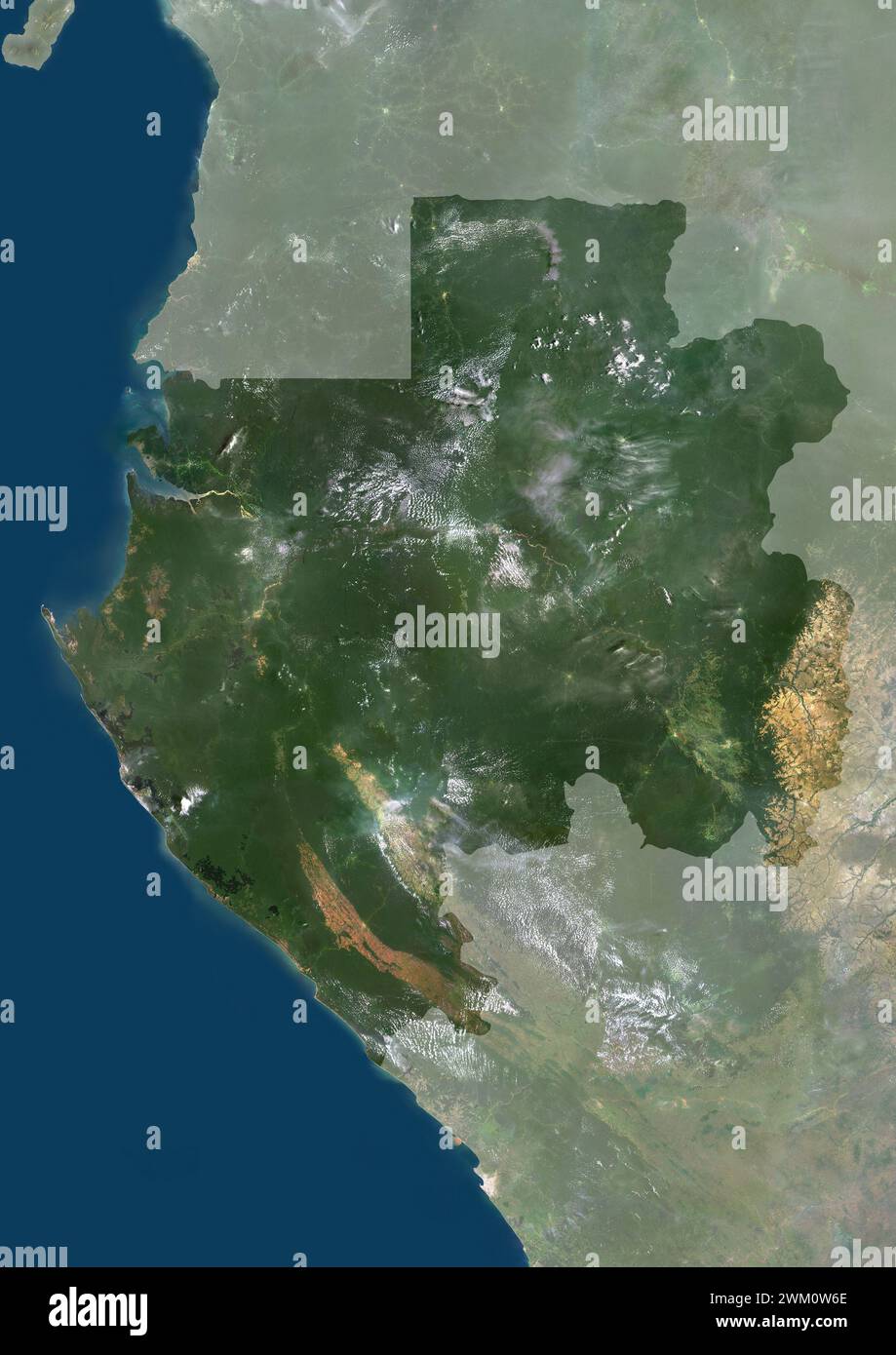 Color satellite image of Gabon, with mask. Stock Photo
