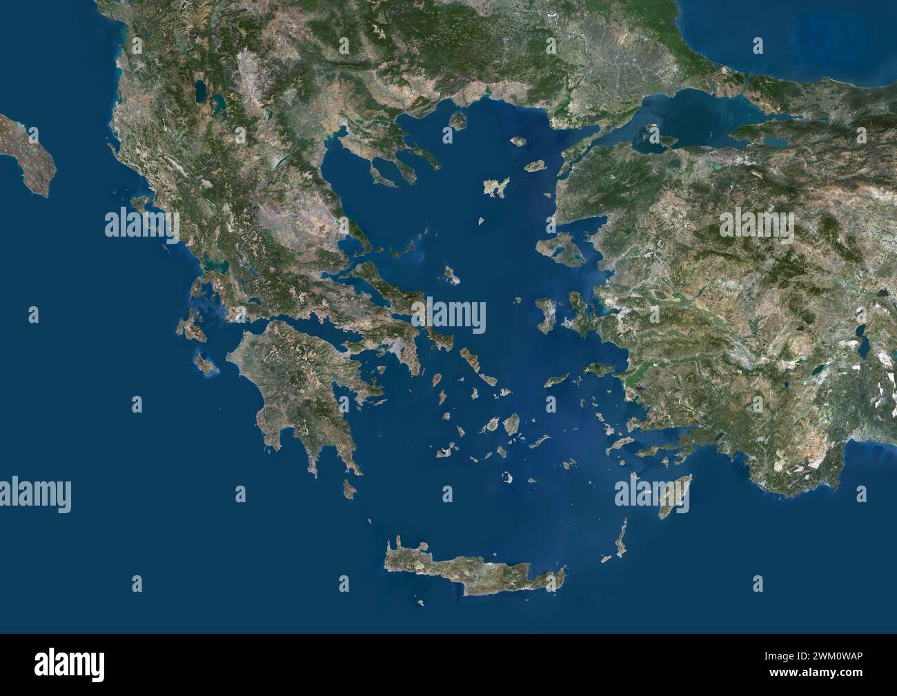 Color satellite image of Greece and neighbouring countries. Stock Photo