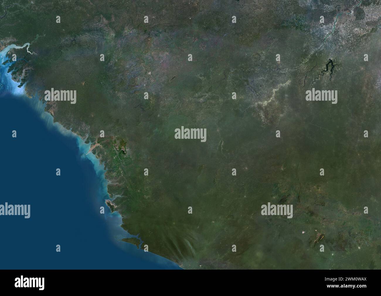 Color satellite image of Guinea, Sierra Leone and neighbouring countries. Stock Photo