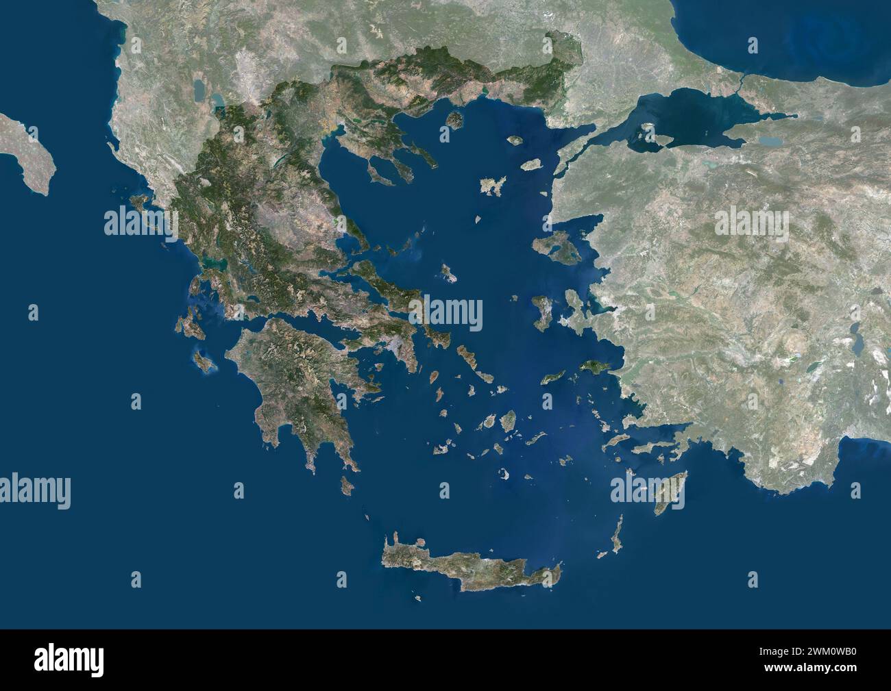 Color satellite image of Greece, with mask. Stock Photo
