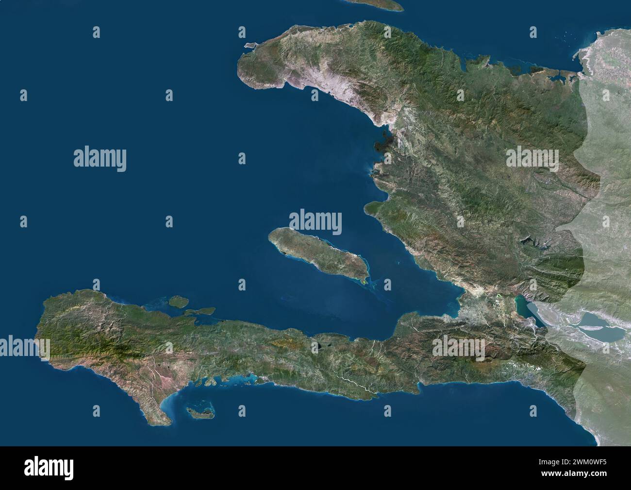 Color satellite image of Haiti, with mask. Stock Photo