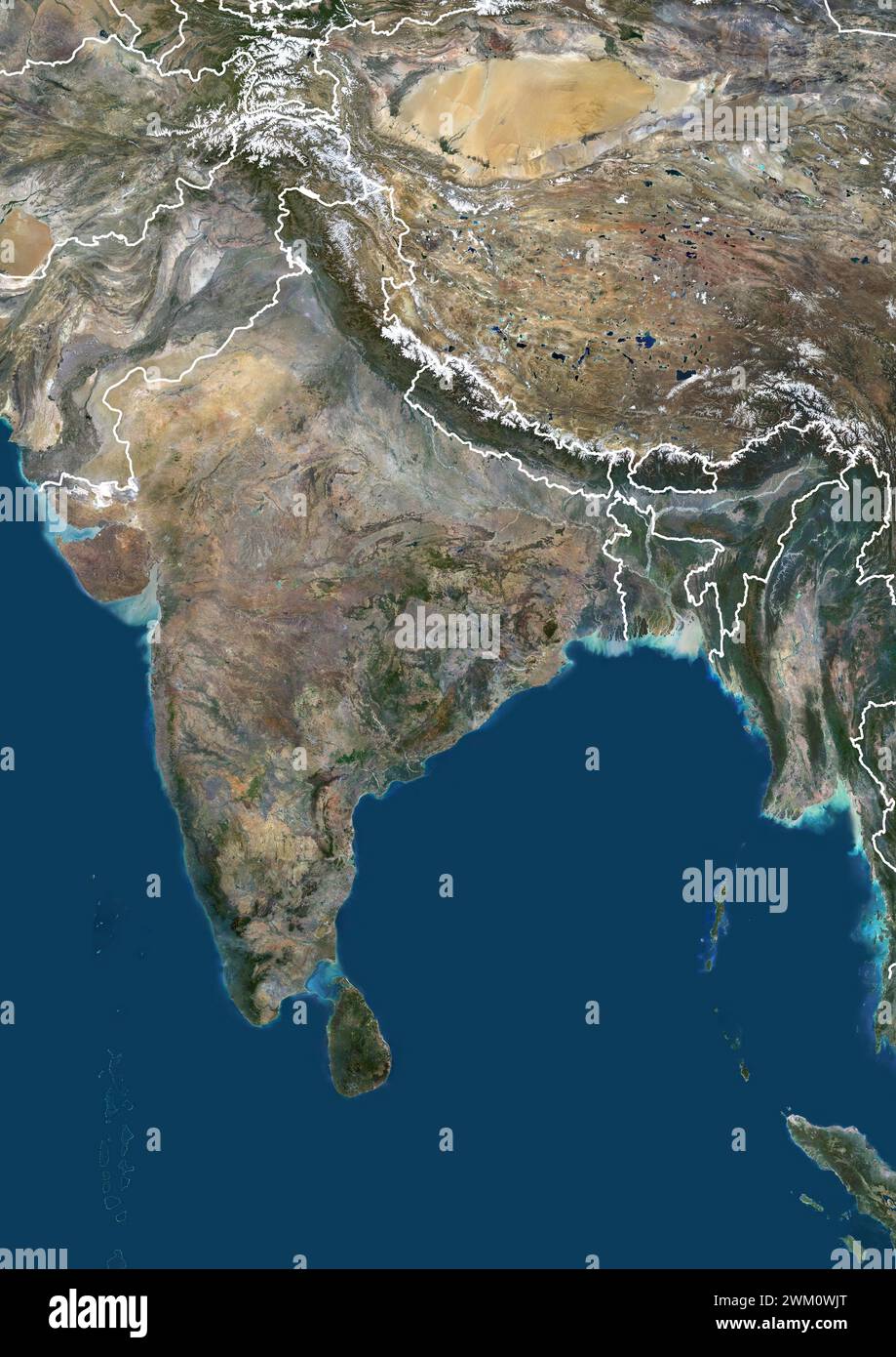 Color satellite image of India and neighbouring countries. Stock Photo