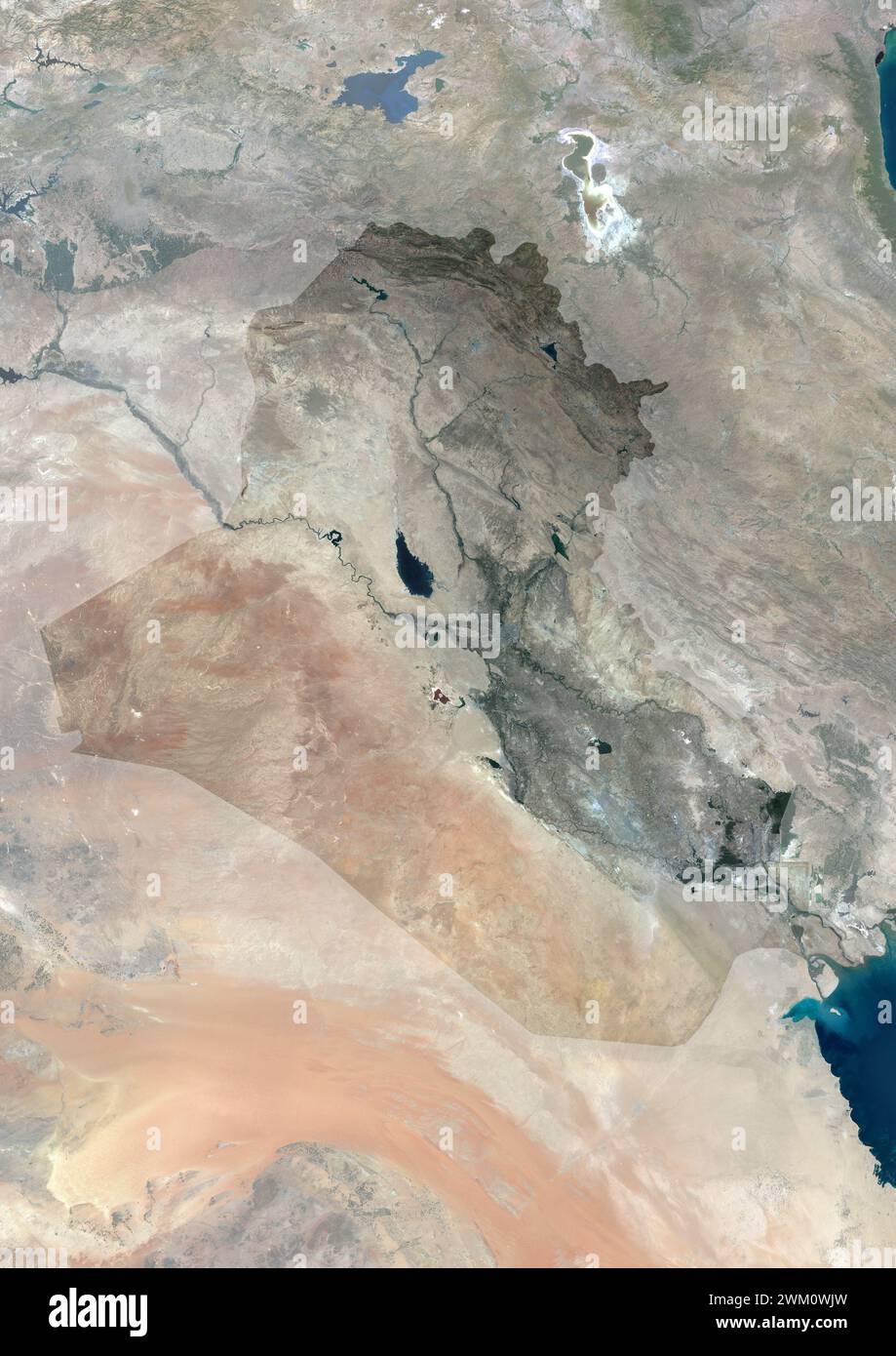 Color satellite image of Iraq, with mask. Stock Photo