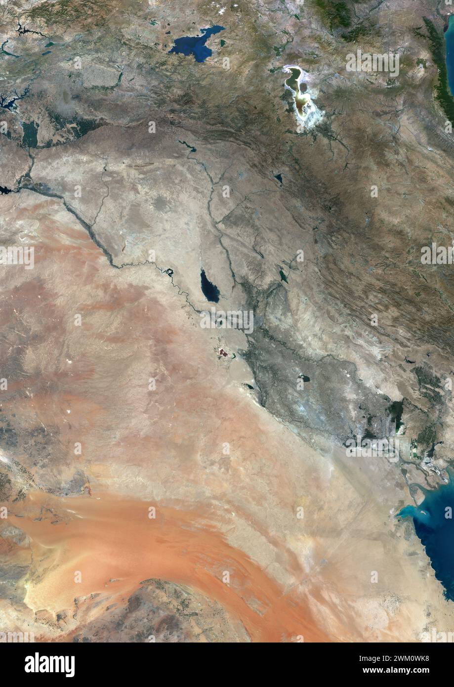 Color satellite image of Iraq and neighbouring countries. Stock Photo