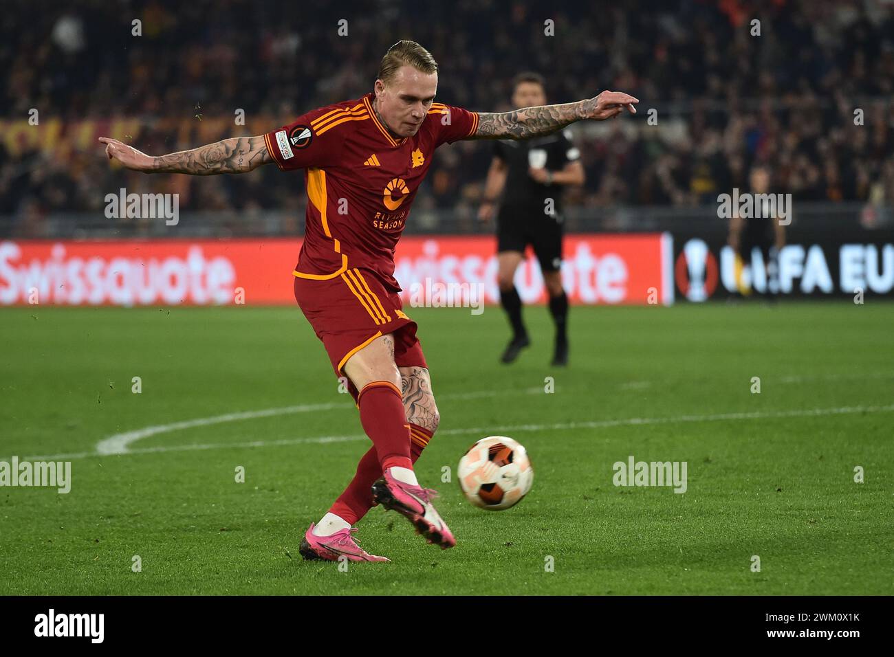 Rick Karsdorp of AS Roma during the Europa League football match between AS Roma and Feyenoord at Olimpico stadium in Rome (Italy), February 22nd, 2024. Stock Photo