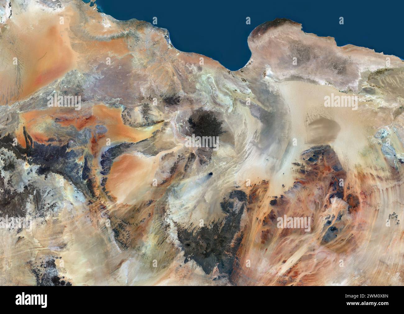 Color satellite image of Libya and neighbouring countries. Stock Photo