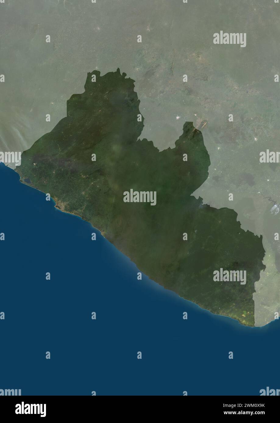Color satellite image of Liberia, with mask. Stock Photo