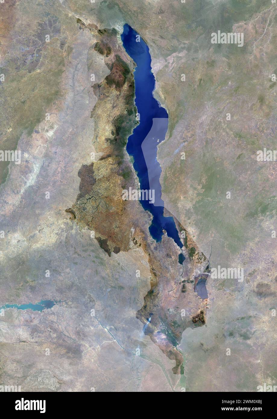 Color satellite image of Malawi, with mask. Stock Photo