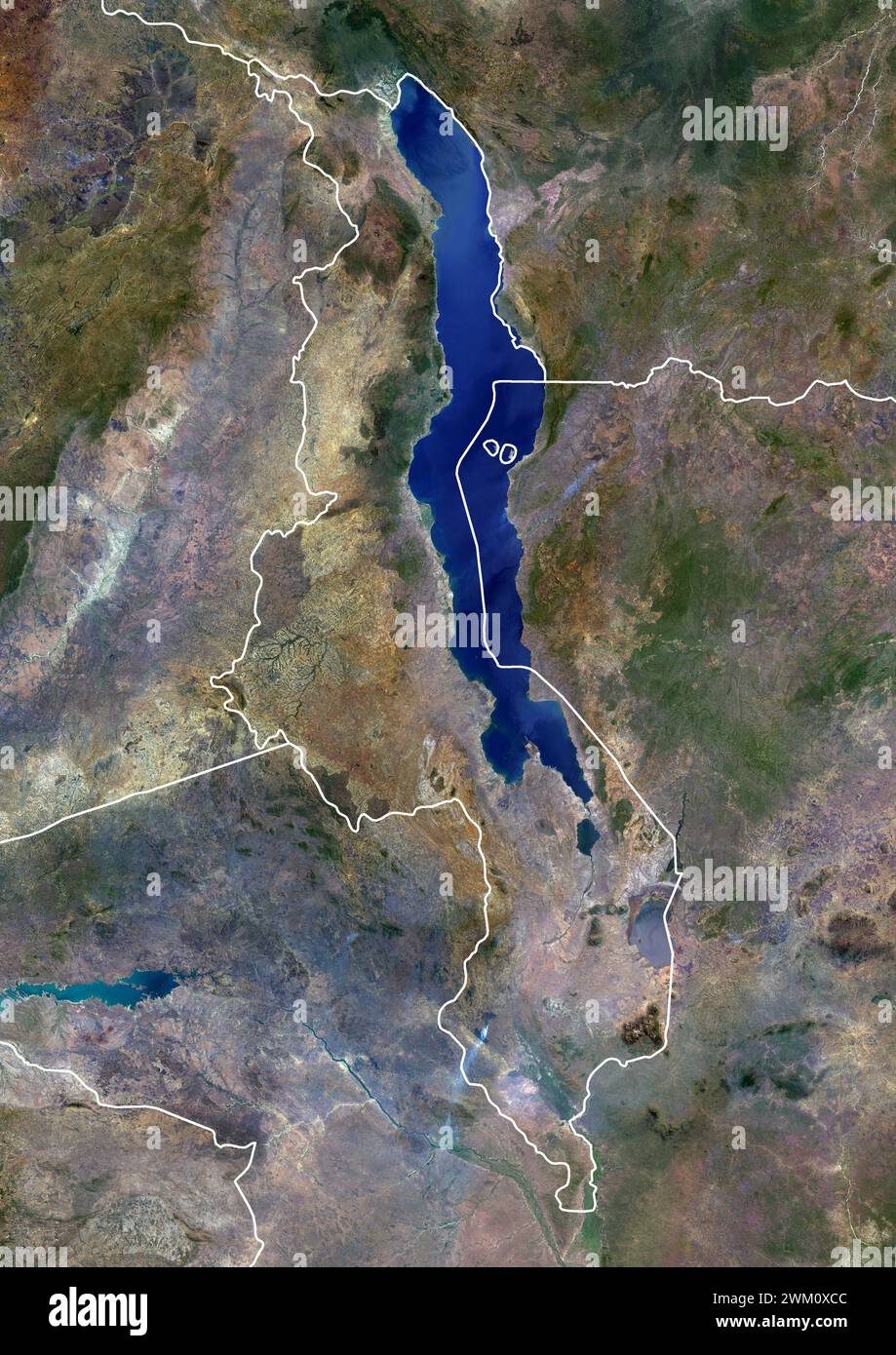 Color satellite image of Malawi and neighbouring countries. Stock Photo