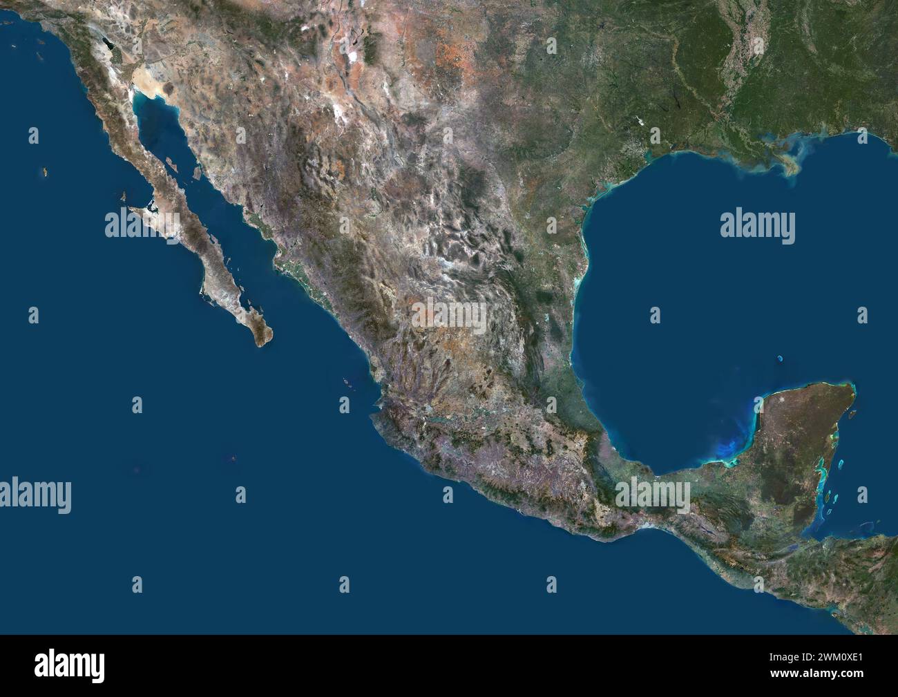 Color satellite image of Mexico and neighbouring countries. Stock Photo