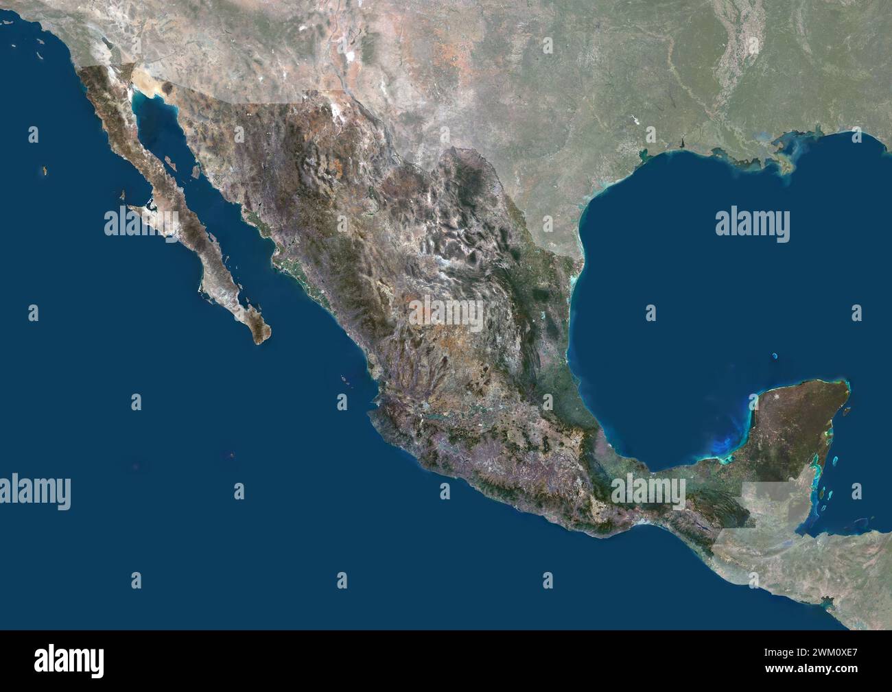 Color satellite image of Mexico, with mask. Stock Photo