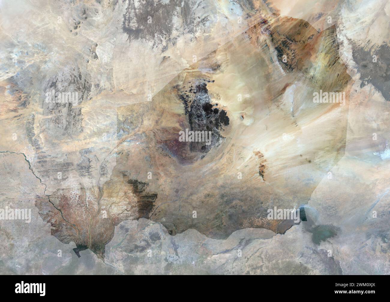 Color satellite image of Niger, with mask. Stock Photo