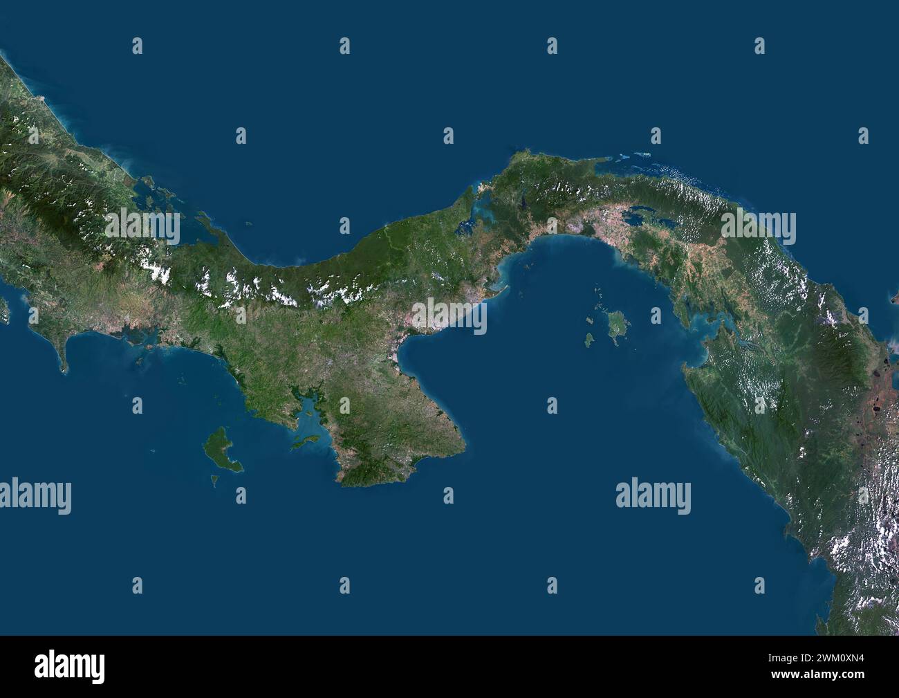 Color satellite image of Panama and neighbouring countries. Stock Photo