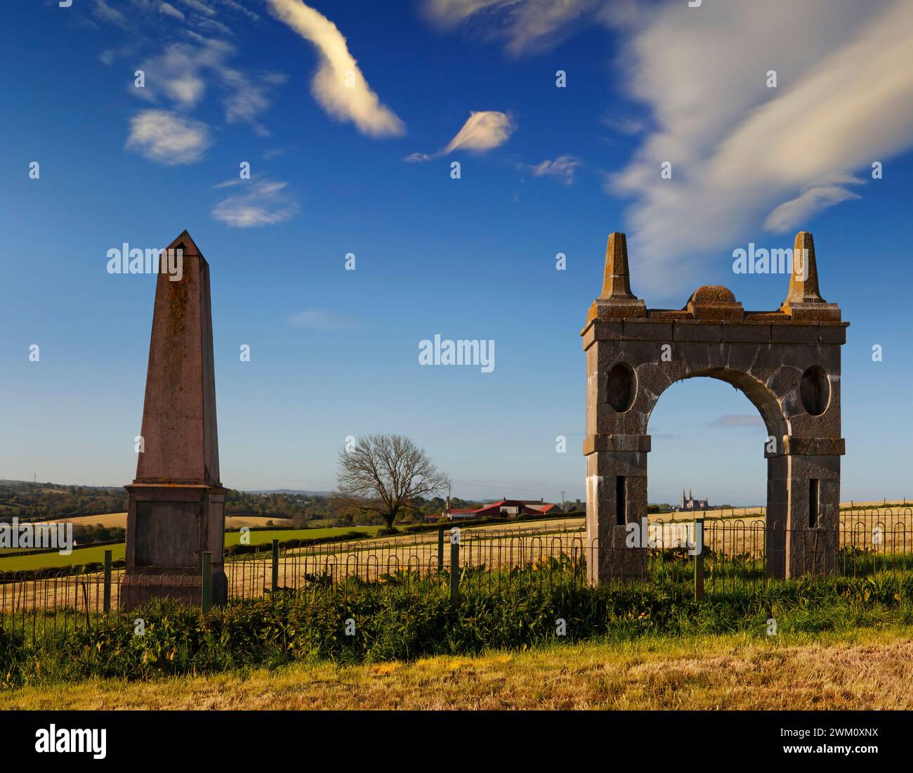 The North Meridian Marks at Tullyard are a distant, but essential part of Armagh Observatory, in Armagh City, Northern Ireland. Stock Photo