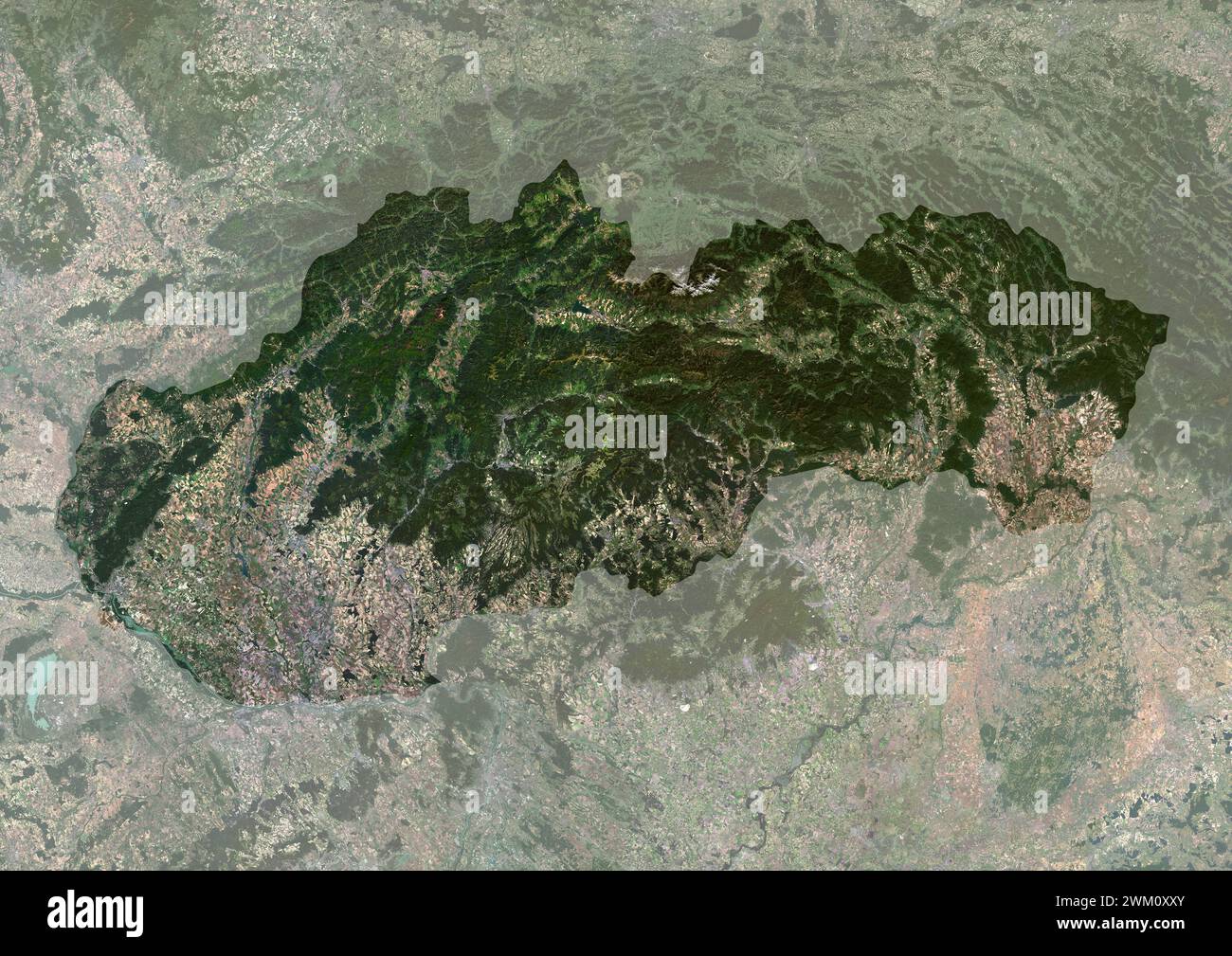 Color satellite image of Slovakia, with mask. Stock Photo