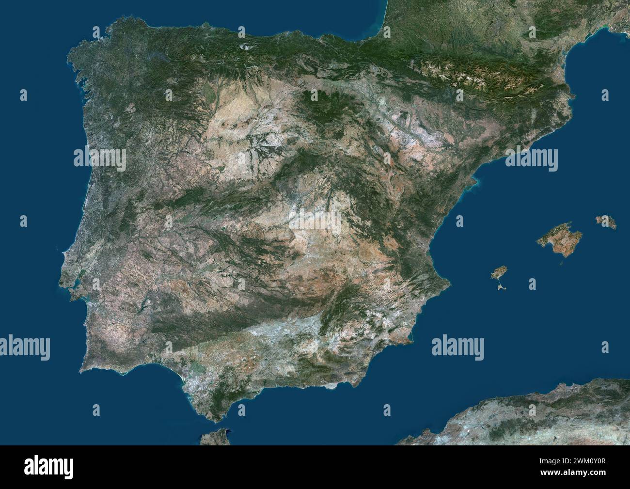 Color satellite image of Spain and Portugal. Stock Photo