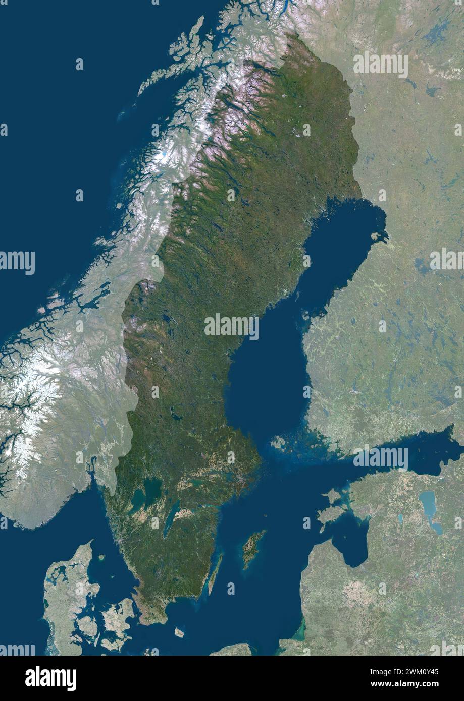 Color satellite image of Sweden, with mask. Stock Photo