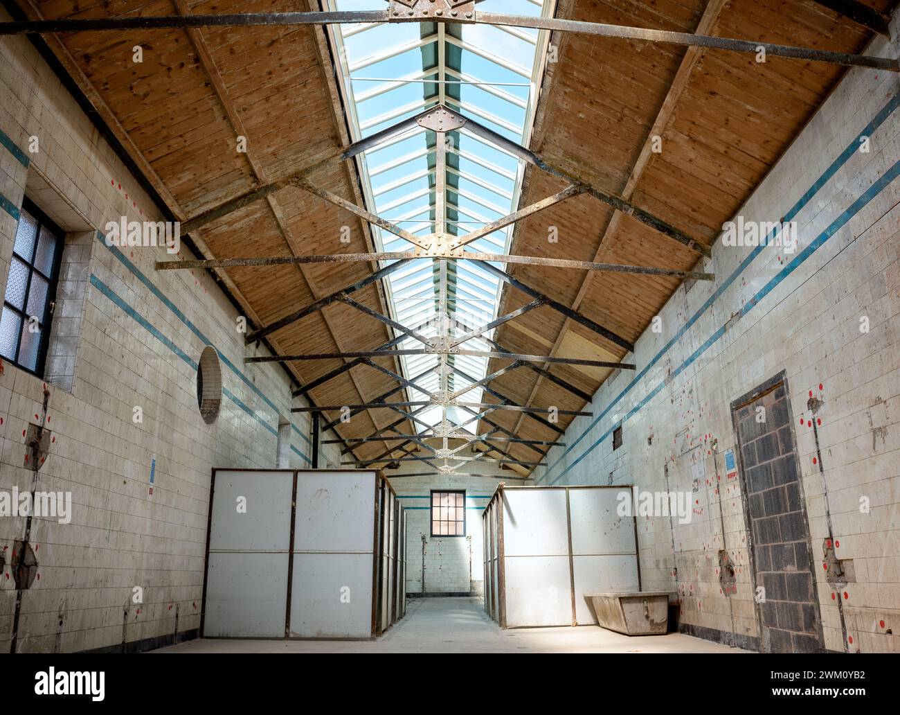 The interior of Govanhill Baths swimming pool during construction rennovations in the south side of Glasgow 2023 Stock Photo