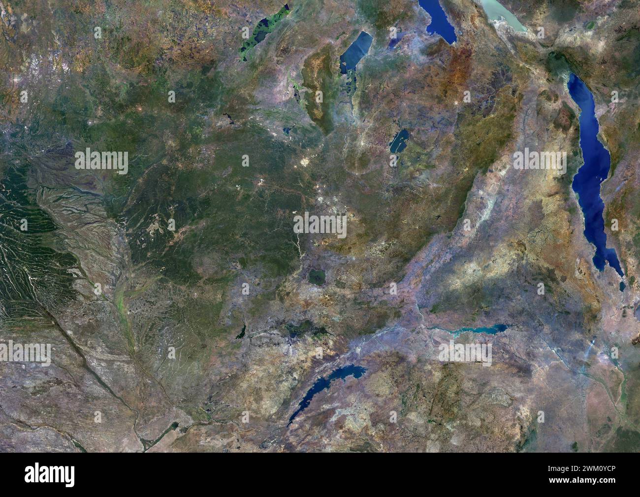 Color satellite image of Zambia and neighbouring countries. Stock Photo