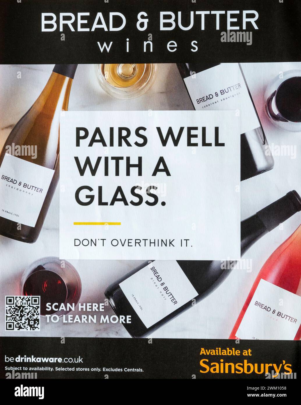 Advertisement for Bread & Butter wines.  Sainsbury's Magazine. July 2023. Stock Photo