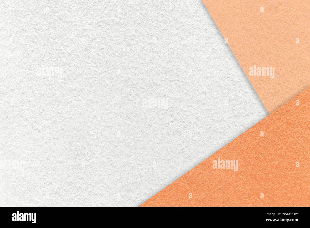 Texture of craft white color paper background with peach fuzz and coral border. Vintage abstract cardboard. Presentation template and mockup with copy Stock Photo