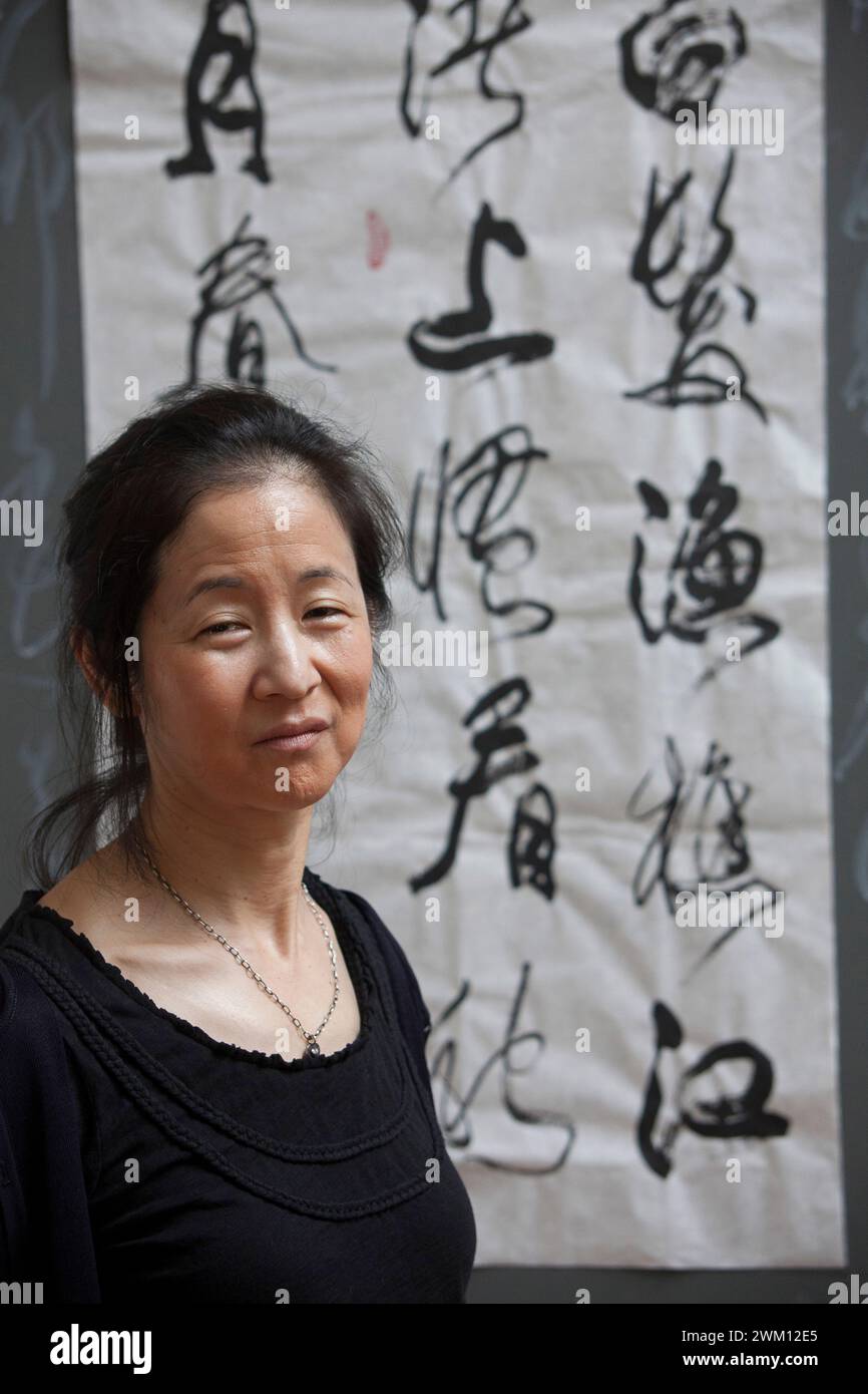 3826381 Julie Otsuka; (add.info.: Festival of Literatures', Rome 2012. Japanese-American writer Julie Otsuka in front of some works by Chinese master calligrapher Xiao Yunru shown at 'Casa delle Letterature' / 'Festival Letterature', Roma 2012. La scrittrice Julie Otsuka davanti ad alcune opere del calligrafo cinese Xiao Yunru esposte nella Casa delle Letterature); © Marcello Mencarini. All rights reserved 2024. Stock Photo