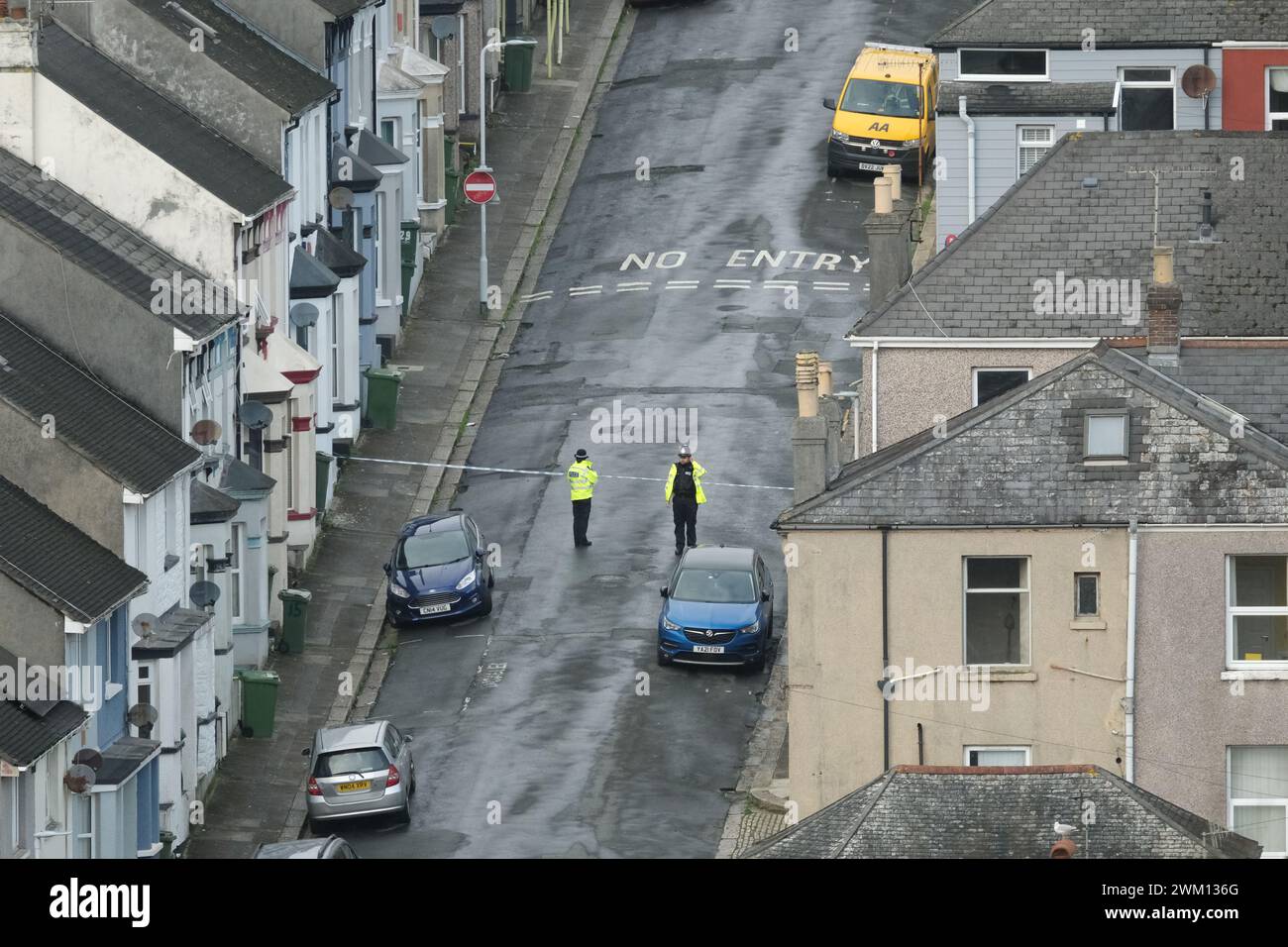 A police officer stands at a cordon after homes were evacuated when a ...