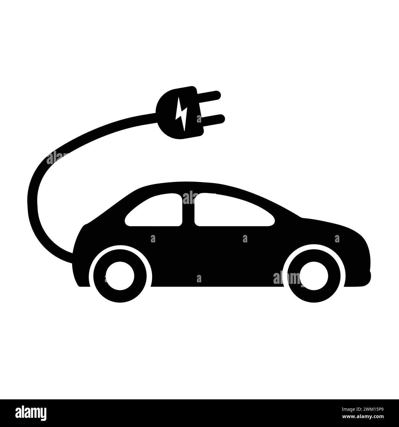 Electric Car Icon. Electric Vehicle With Plug Symbol. Eco-friendly Auto Vehicle. Eco Transport Icon. Electrical Charging Station Symbol Stock Vector