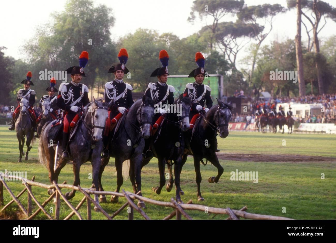 4067448 Rome, Piazza di SIena Horse Show, Carousel of the Carabinieri; (add.info.: Rome, Piazza di SIena Horse Show, Carousel of the Carabinieri  Roma, concorso ippico di Piazza di Siena. Carosello dei Carabinieri a cavallo -  1987); © Marcello Mencarini. All rights reserved 2024. Stock Photo