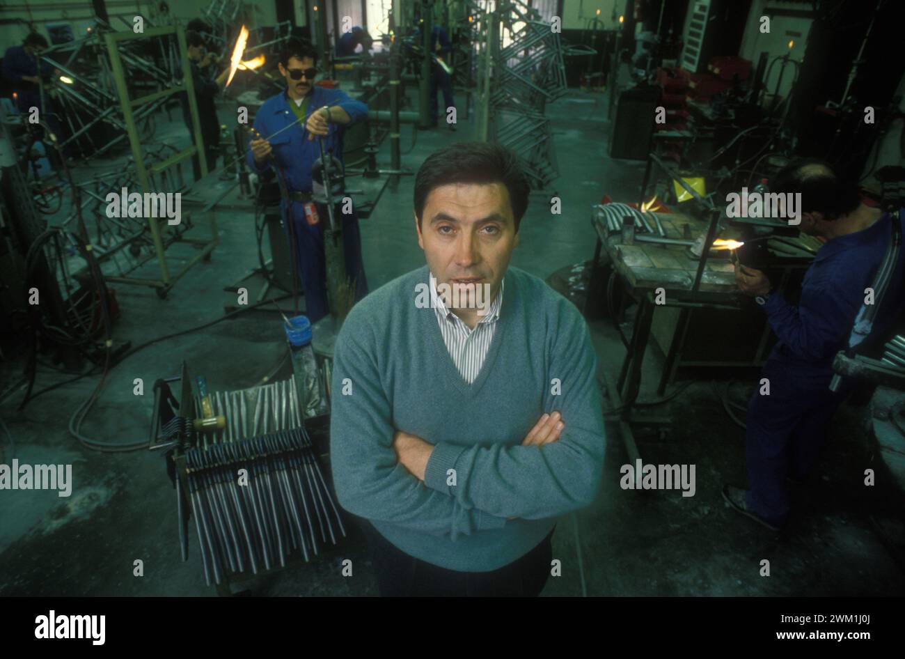 4069446 Brussels, 1990. Former cycling champion Eddy Merckx in his bicycle factory (photo); (add.info.: Brussels; Bruxelles, Belgium; Belgio,   Bruxelles, 1990. L'ex campione di ciclismo Eddy Merckx nella sua fabbrica di biciclette); © Marcello Mencarini. All rights reserved 2024. Stock Photo