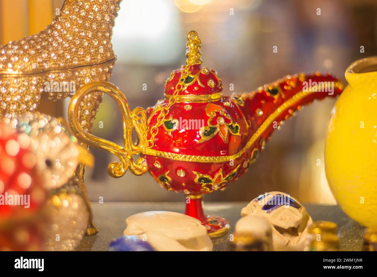 Magic Genie Light OiL Lamp in a antique shop Stock Photo - Alamy