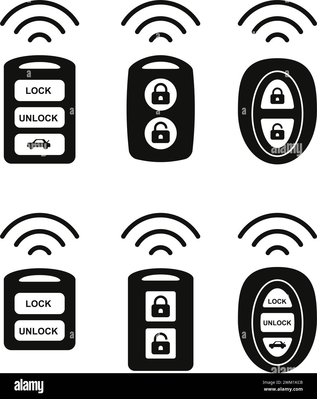vector car alarm remote control key icons. car alarm system pictogram set. car key fobs isolated on white background Stock Vector