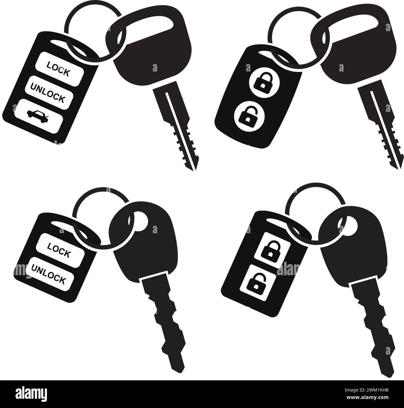 vector car keys icons isolated on white background. car key and alarm symbols in flat style