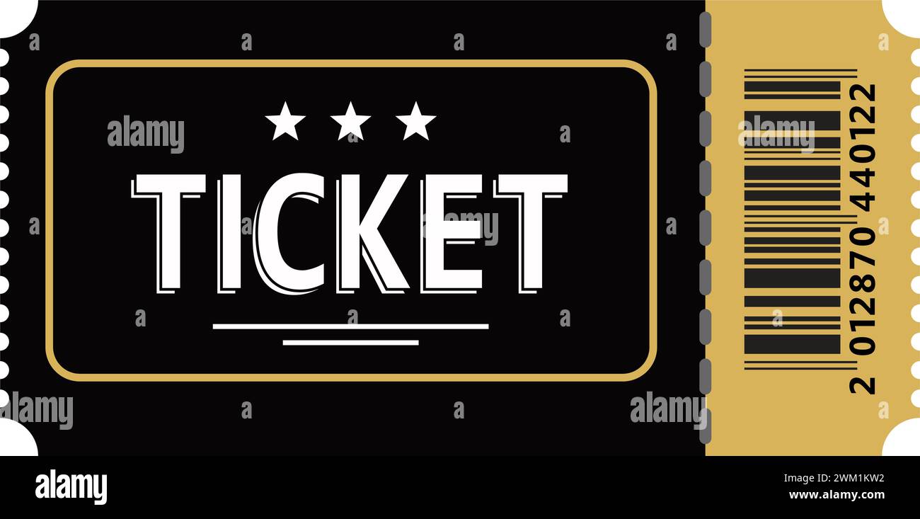 vector ticket icon isolated on white background. ticket template. casino, cinema, concert, event, game, party, show, theater gold ticket Stock Vector