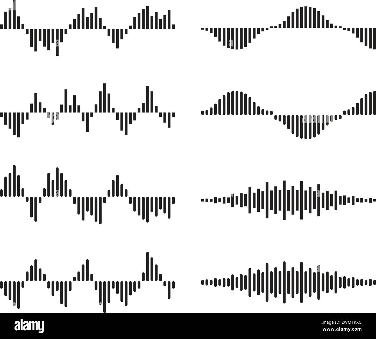 vector music background of audio sound waves pulse, equalizer voice frequency, black and white