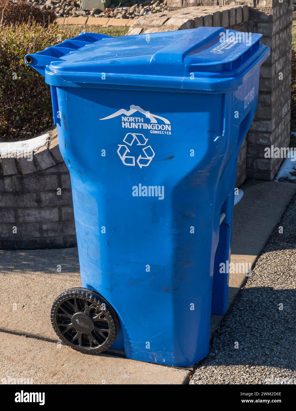 A township owned recycling bin for home pickup in North Huntington