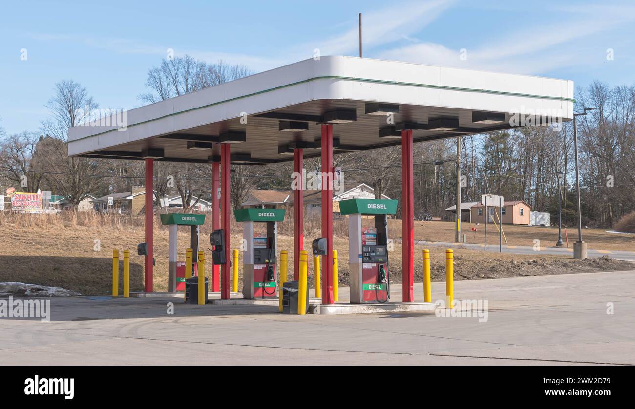 Diesel gas pumps at a gas station in Shippenville, Pennsylvania, USA