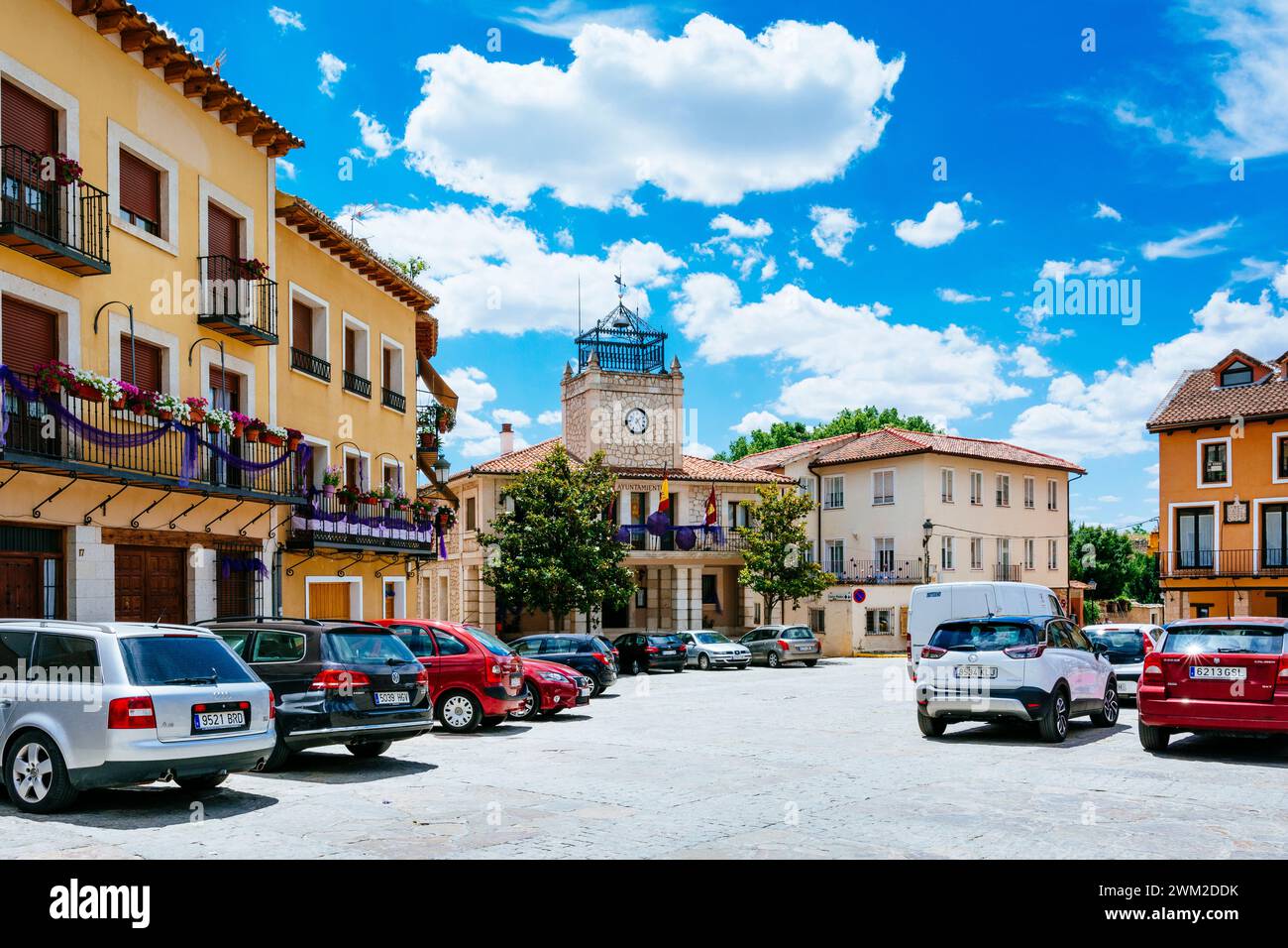 The Town Hall building is located in the Main Square, Plaza Mayor, of the town, known since the 16th century as El Coso. Brihuega, La Alcarria, Guadal Stock Photo