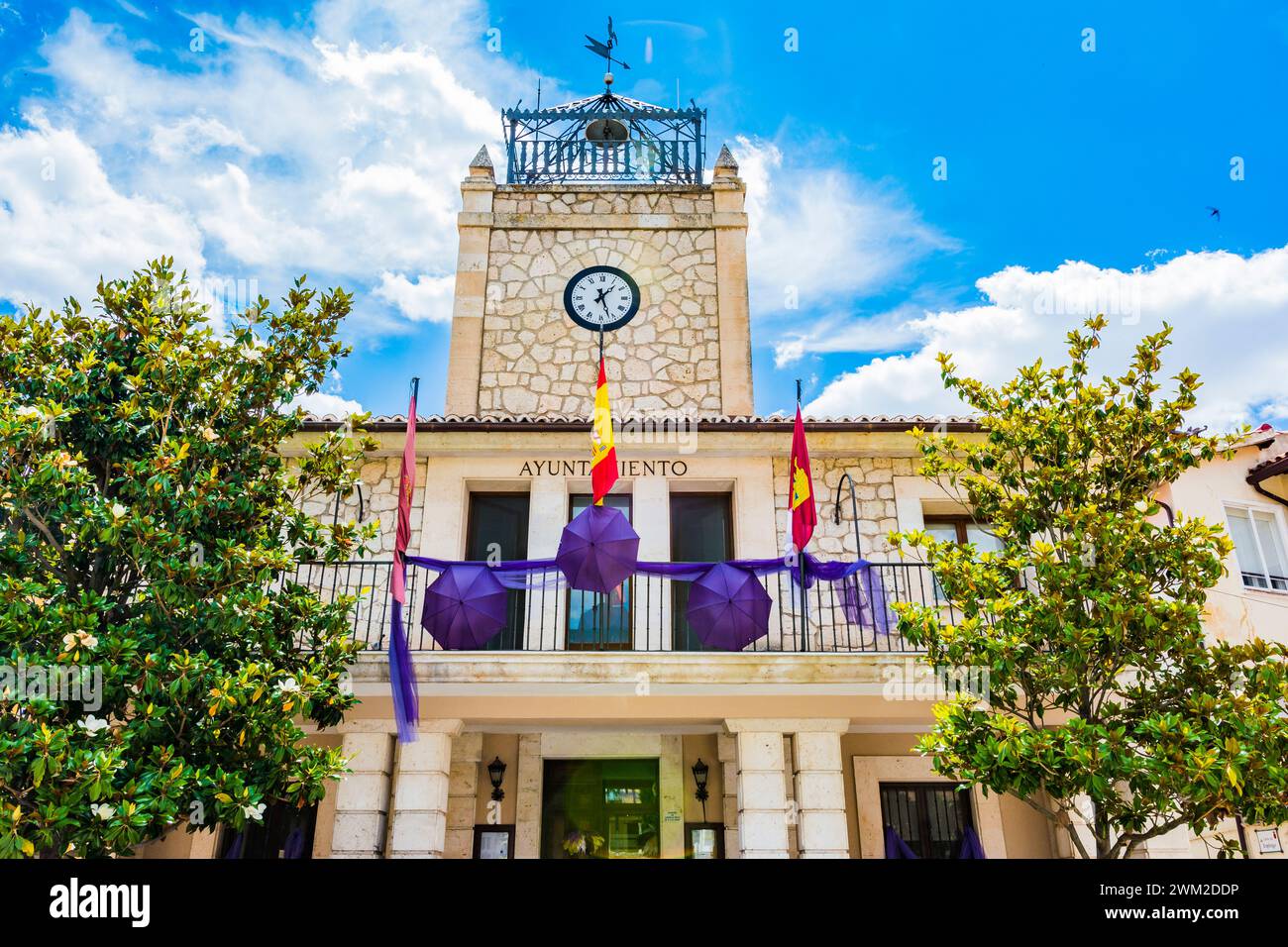 The Town Hall building is located in the Main Square, Plaza Mayor, of the town, known since the 16th century as El Coso. Brihuega, La Alcarria, Guadal Stock Photo