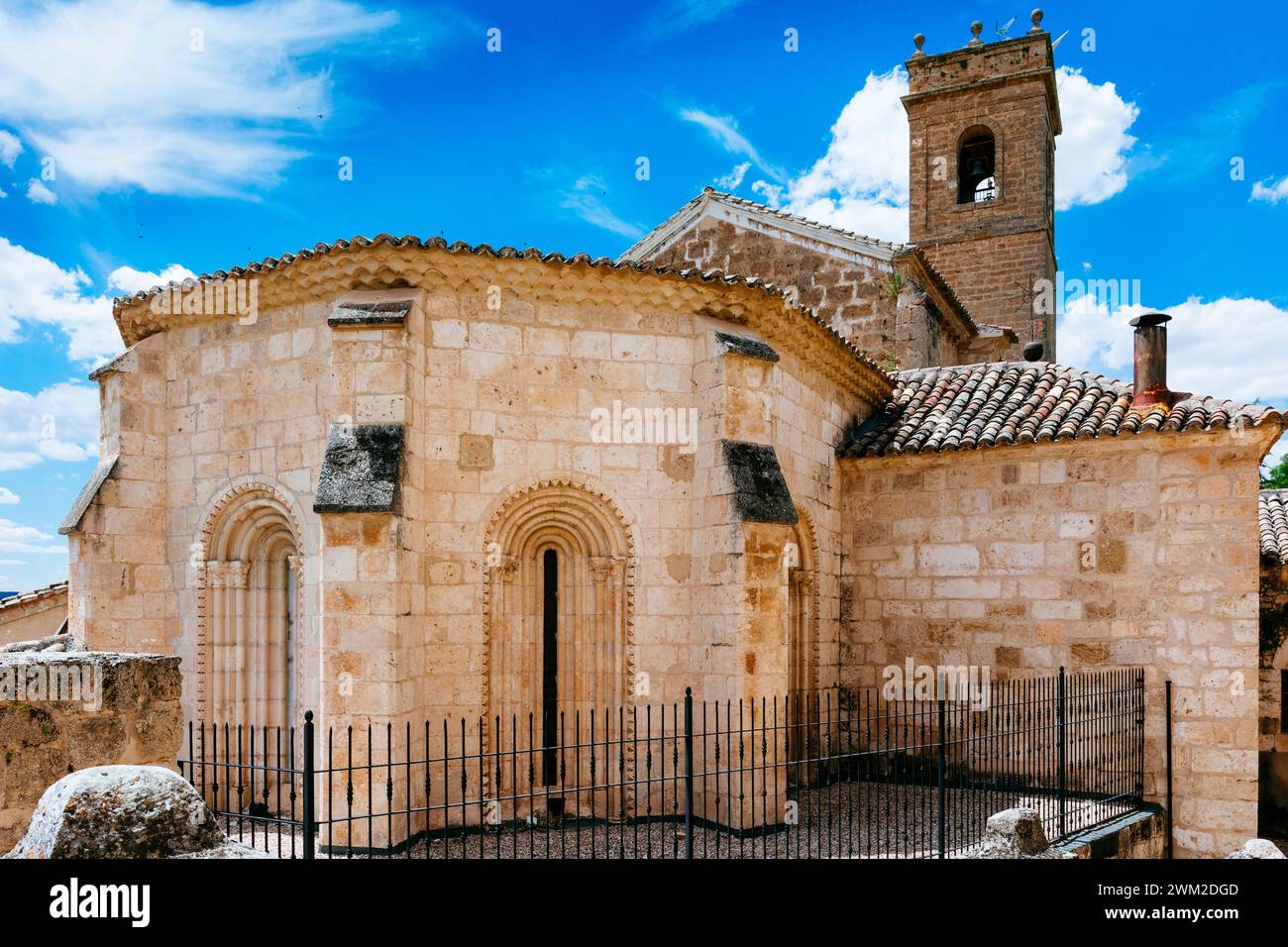 Church of Santa María de la Peña, view from the apse. 13th century. Prado de Santa María, walled enclosure of the Piedra Bermeja castle. Brihuega, La Stock Photo