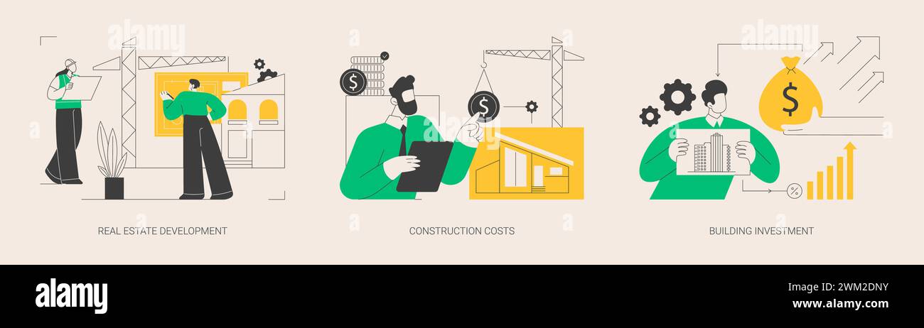 Construction project management abstract concept vector illustrations. Stock Vector