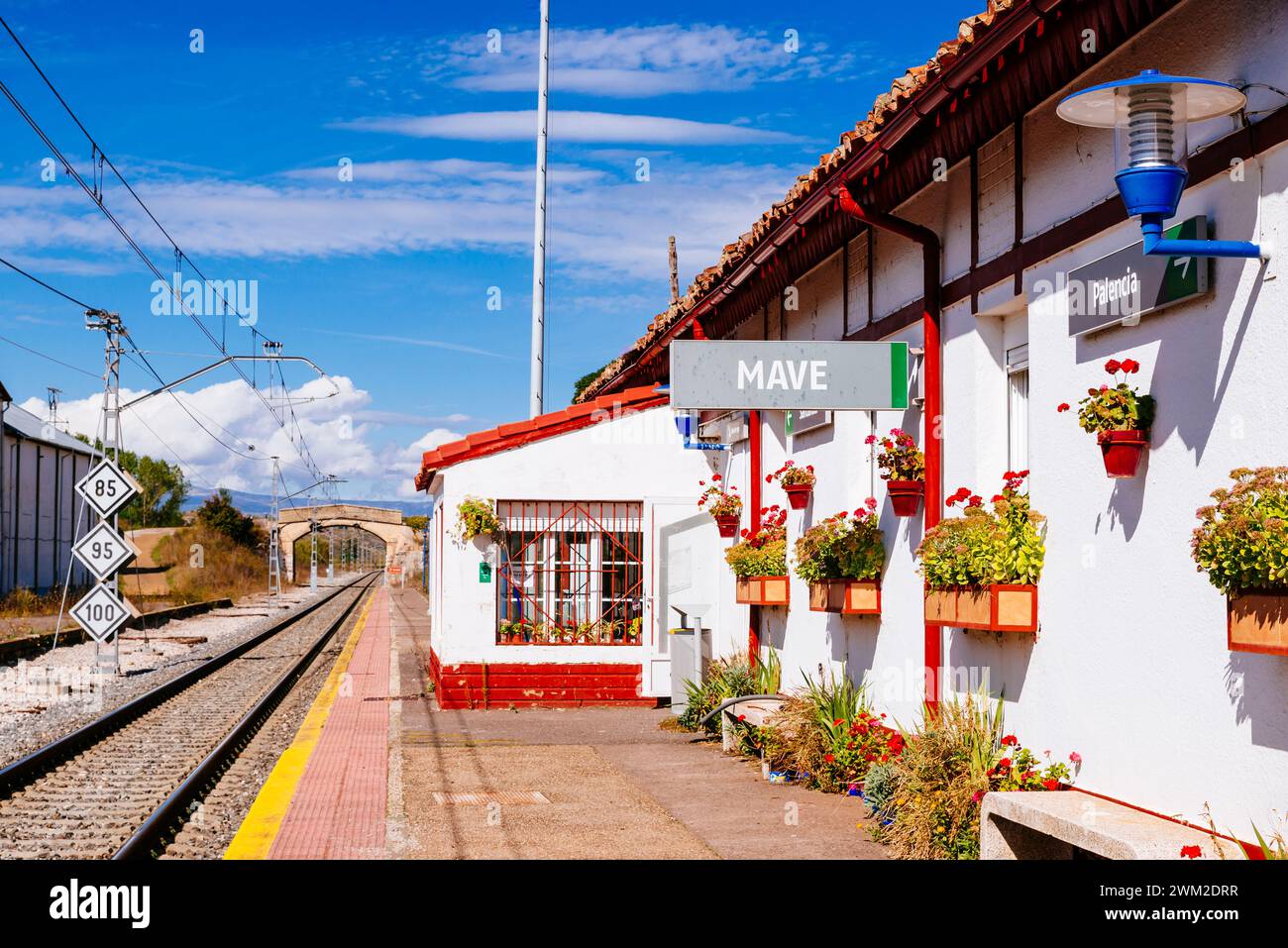 Mave train railway station. Santa María de Mave, Aguilar de Campoo, Palencia, Castilla y León, Spain, Europe Stock Photo