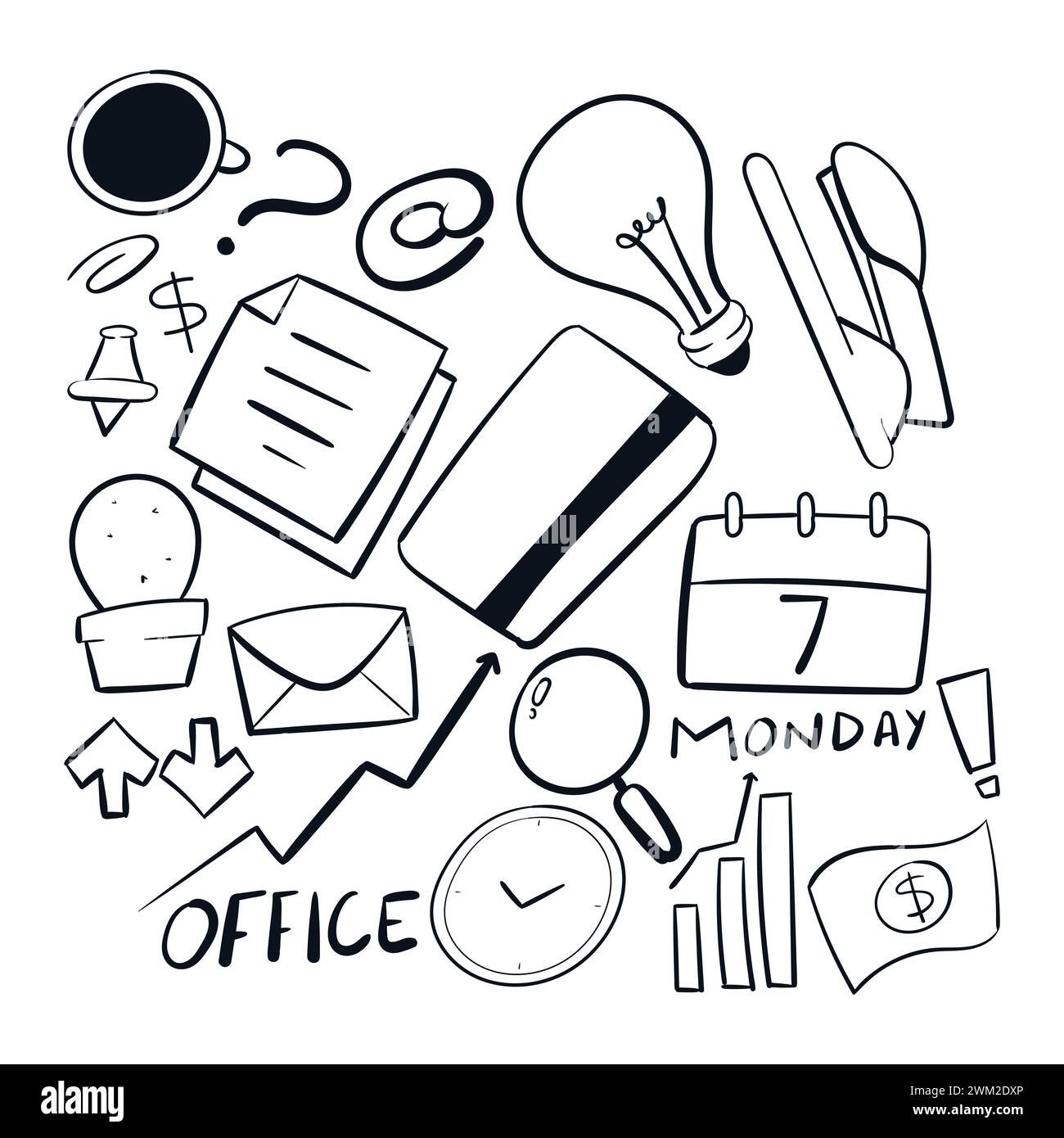 Office Doodle Vector Illustration Icon Office Stationery Icon Scribble Drawing Stock Vector