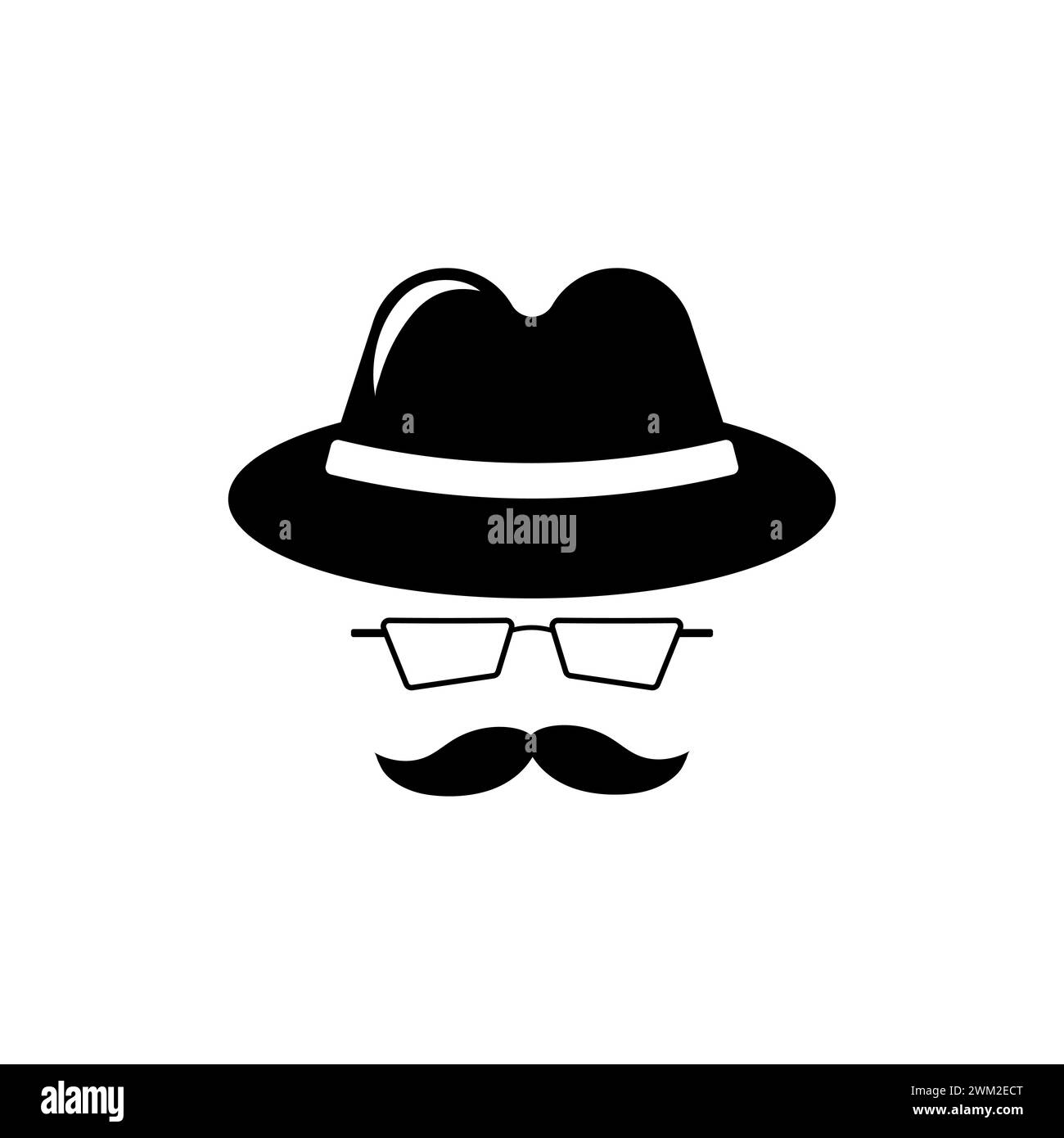 Private detective mask silhouette. Hat with mustache and glasses of inspector character Stock Vector